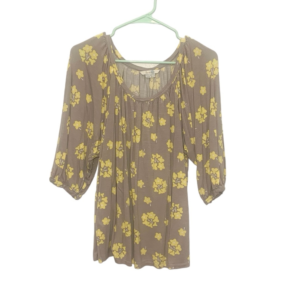 Boden wide neck 3/4 sleeve gray & yellow floral blouse size 10R